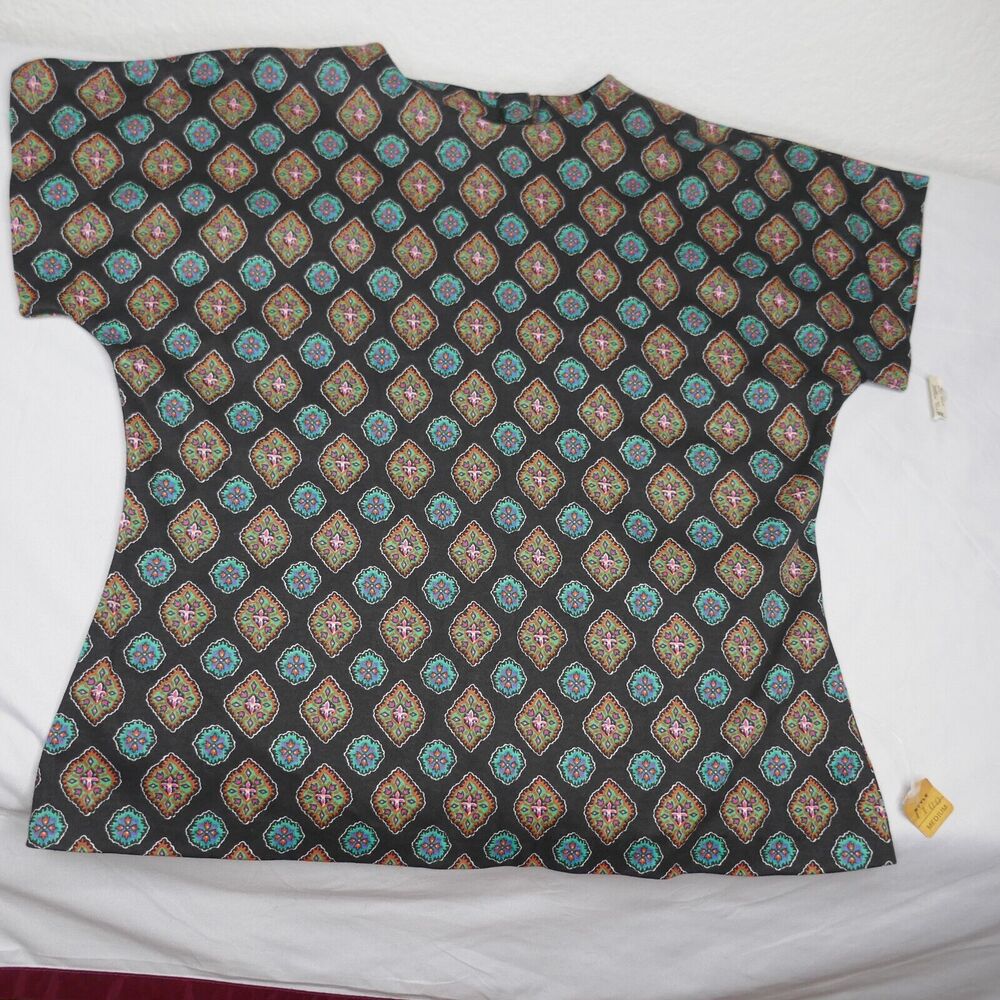 Vintage Lee Winter Short Sleeve Blouse Black Geometric Medium NWT Cotton USA